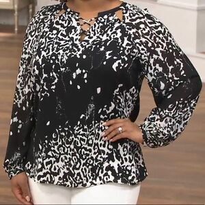 Laurie Felt Woven with Lace Up Detail Blouse